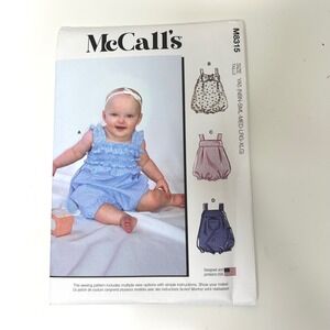 McCall's M8315 Baby Romper Sewing Pattern Infant Size YA5 NB XL‎ Uncut